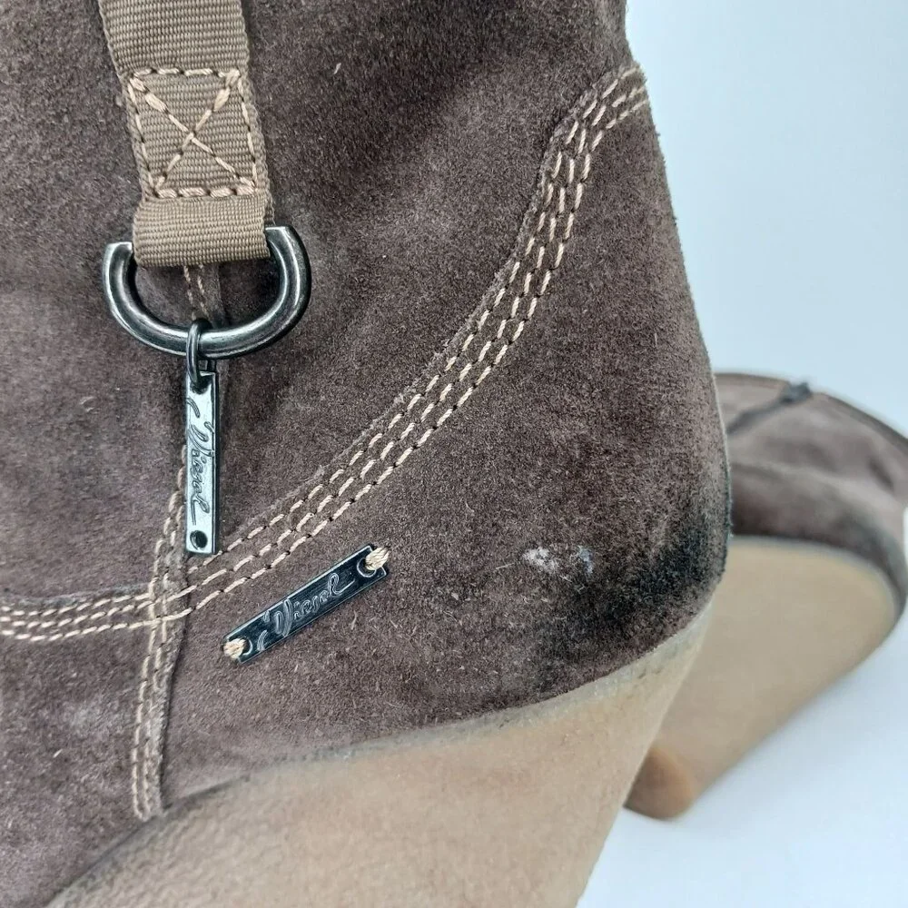 Diesel Unkle Jessy Brown Suede Wedge Ankle Boots Size 39 Platform